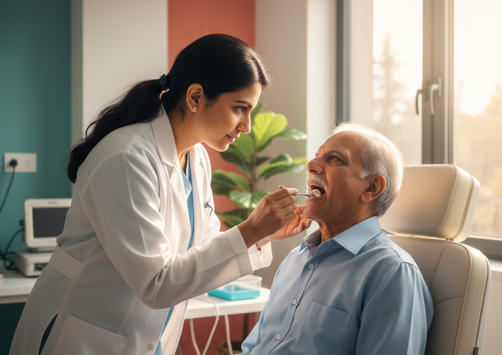 Clinical swallowing assessment being conducted by dysphagia specialist in Gurugram