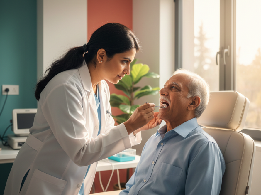 Clinical swallowing assessment being conducted by dysphagia specialist in Gurugram
