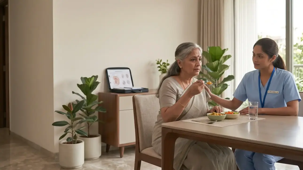 Home swallowing therapy for an elderly woman with swallowing difficulty